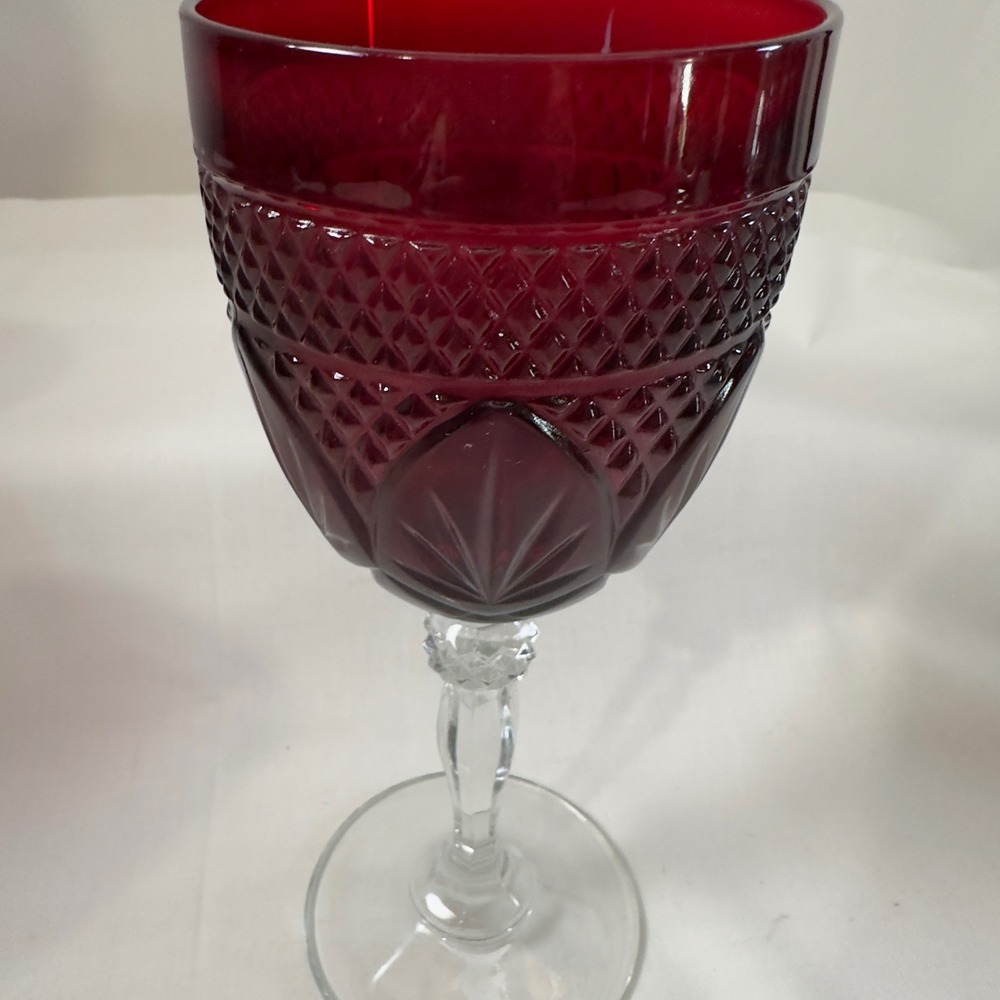 Cristal DArques Durand Antique Ruby‎ Red Water Wine Goblets Retired Set of 4 8in - Picture 7 of 16